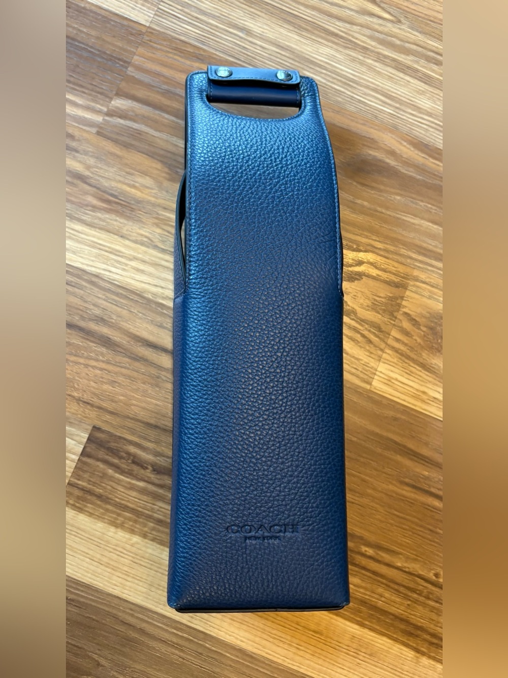 Coach Deep Navy Pebbled Leather Wine Bottle Carrier